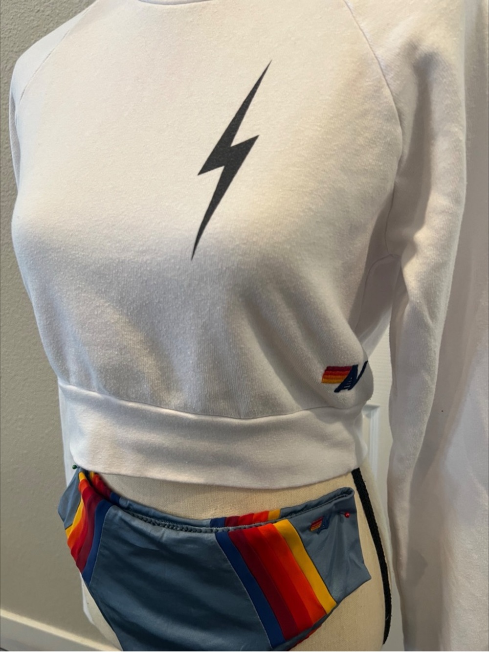 #1726 Aviator Nation Bolt Cropped Sweatshirt White XS - Picture 2 of 7